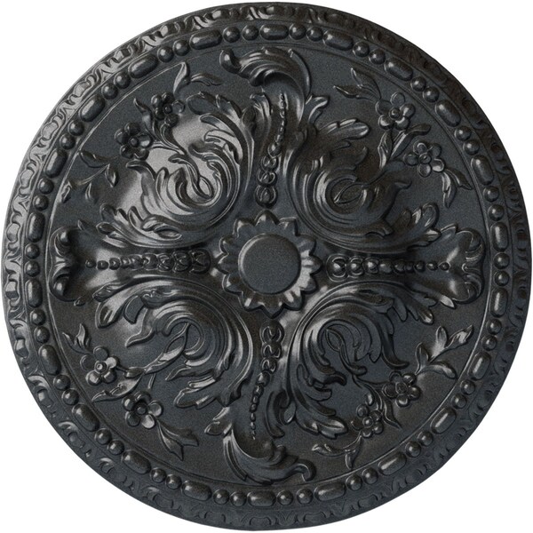 Ekena Millwork Amelia Ceiling Medallion (Fits Canopies up to 2 3/8"), Hand-Painted Pewter, 19 5/8"OD x 3/4"P CM20AMPES - main